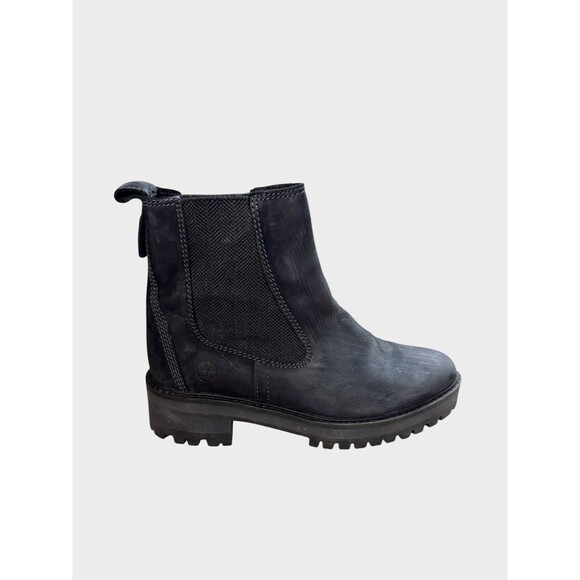 Timberland Courmayeur Chelsea Boots Black Nubuck Leather 7.5 Lug Sole Trendy - Picture 2 of 9